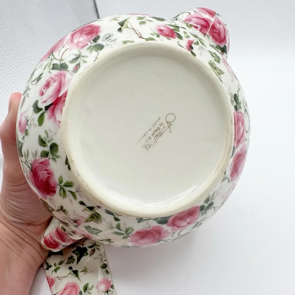 Baum Bros FORMALITIES Tea Pot Victorian Rose Chintz Pink Vtg Ivy Cake Server